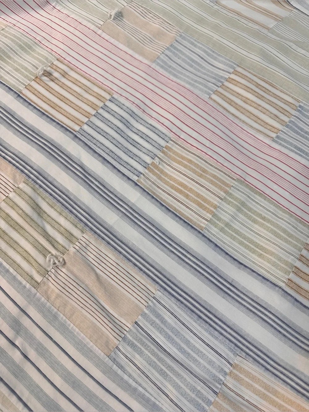VTG Tommy Hilfiger Patchwork Tie Quilt Coverlet 88x86” Cotton Pastels Stripes